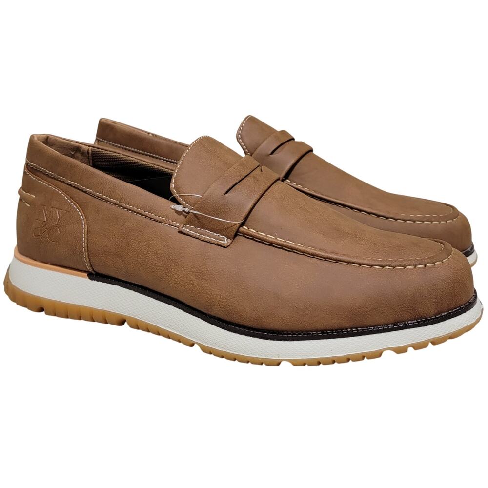 New York & Co Men Ronan Slip On Penny Loafers Size US 9.5 Tan Brown Faux Leather